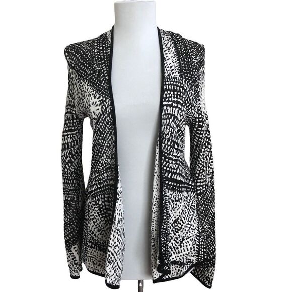 Neiman Marcus Open Front Lightweight Cardigan Sweater Black White Knit Size S - Picture 1 of 10